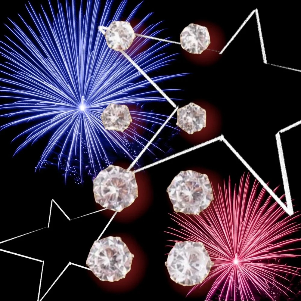 HP 🌿 3 Pair Multi-size Faux Diamond Stud Earrings Unisex Clear Cubic Zirconium - Picture 3 of 12